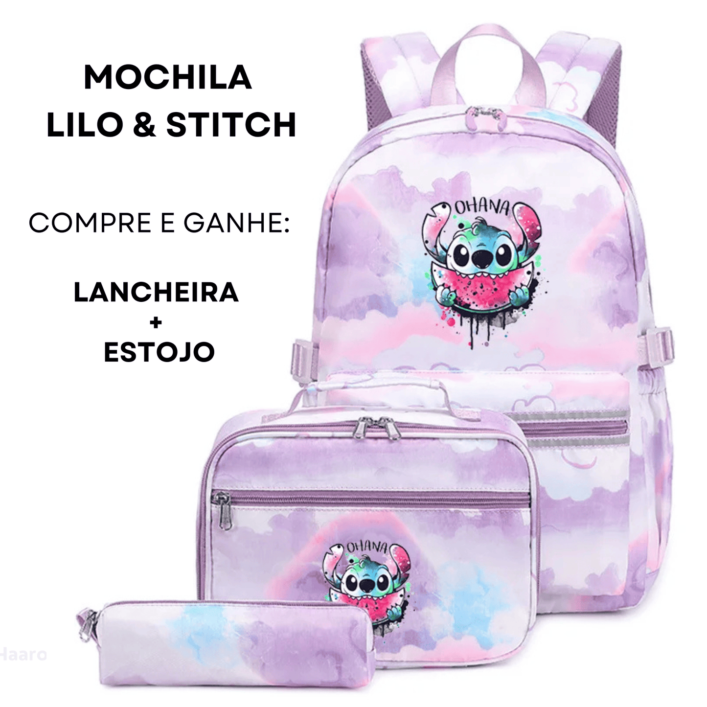 Conjunto Mochila Lilo & Stitch + Lancheira e Estojo Grátis