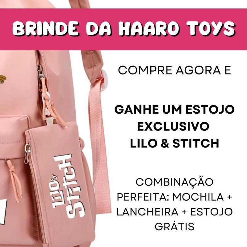 MOCHILA LILO & STITCH: CONJUNTO COM MOCHILA + LANCHEIRA + ESTOJO GRÁTIS + FRETE GRÁTIS