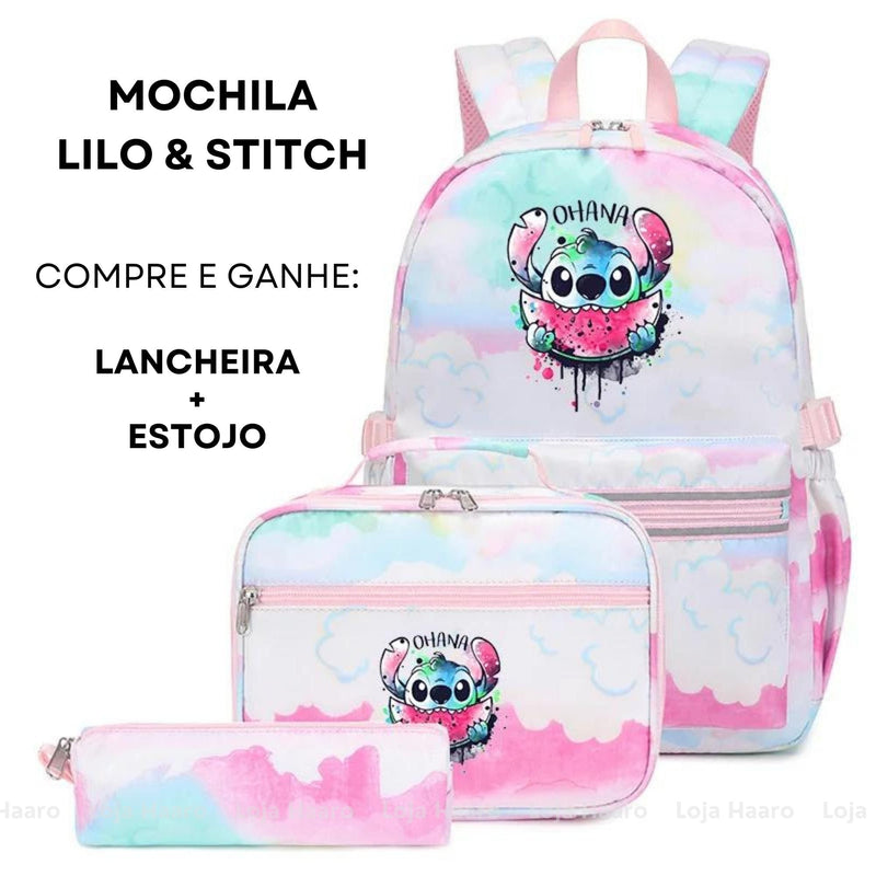 Conjunto Mochila Lilo & Stitch + Lancheira e Estojo Grátis