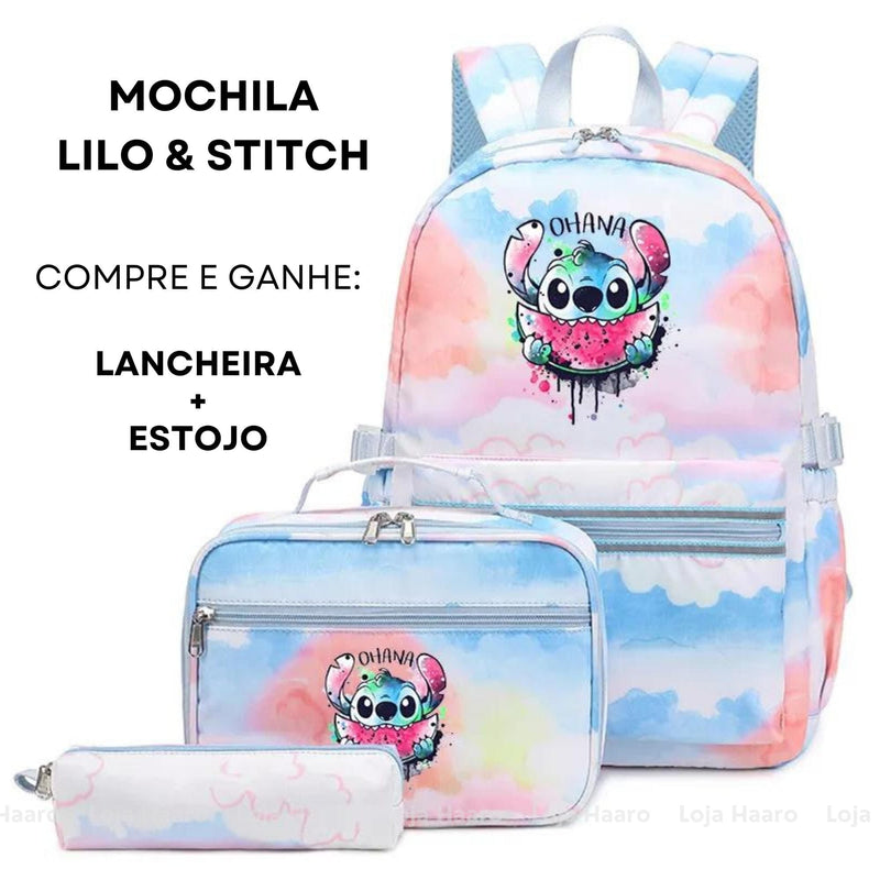 Conjunto Mochila Lilo & Stitch + Lancheira e Estojo Grátis