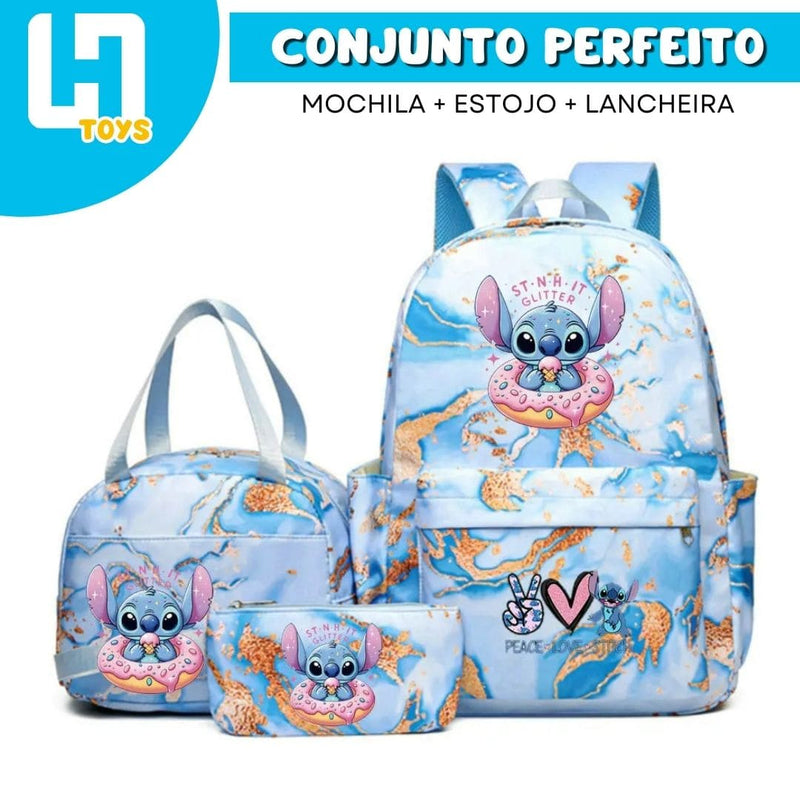 CONJUNTO LILO STITCH: MOCHILA + ESTOJO + LANCHEIRA + FRETE GRÁTIS