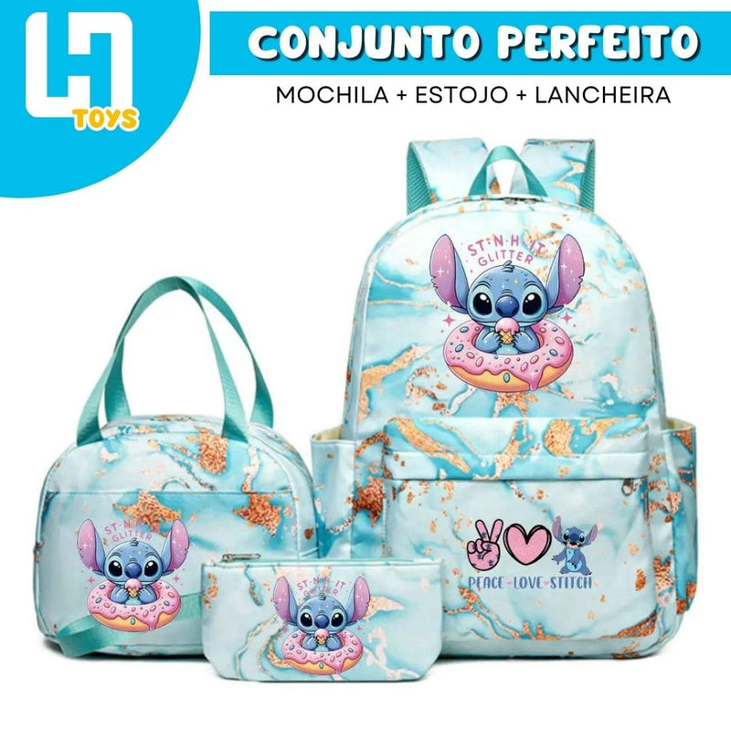 CONJUNTO LILO STITCH: MOCHILA + ESTOJO + LANCHEIRA + FRETE GRÁTIS