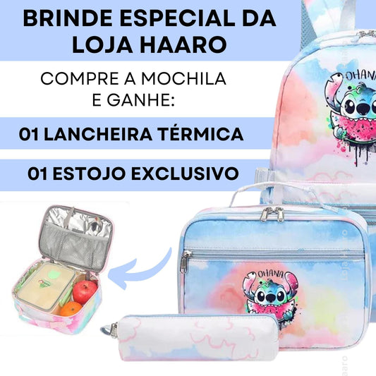 Conjunto Mochila Lilo & Stitch + Lancheira e Estojo Grátis