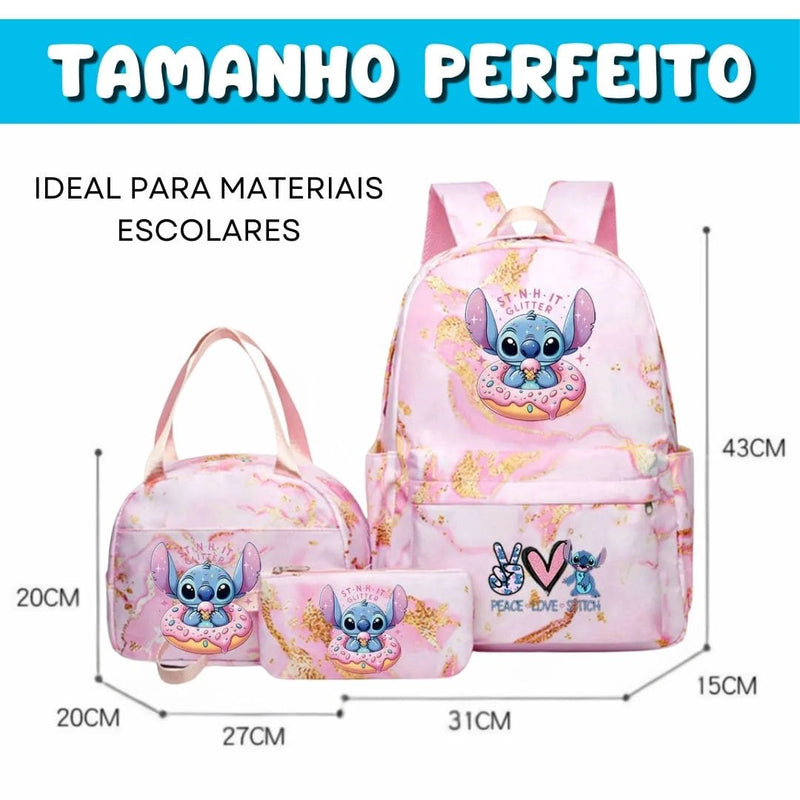 CONJUNTO LILO STITCH: MOCHILA + ESTOJO + LANCHEIRA + FRETE GRÁTIS