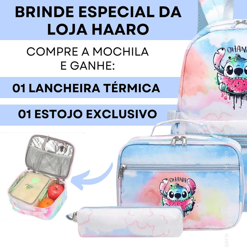 Conjunto Mochila Lilo & Stitch + Lancheira e Estojo Grátis