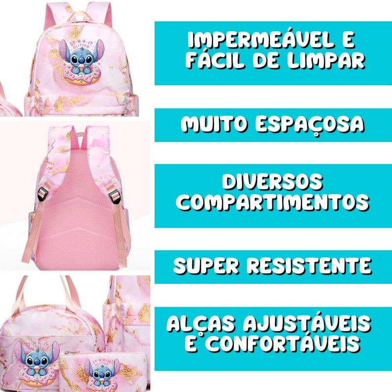 CONJUNTO LILO STITCH: MOCHILA + ESTOJO + LANCHEIRA + FRETE GRÁTIS