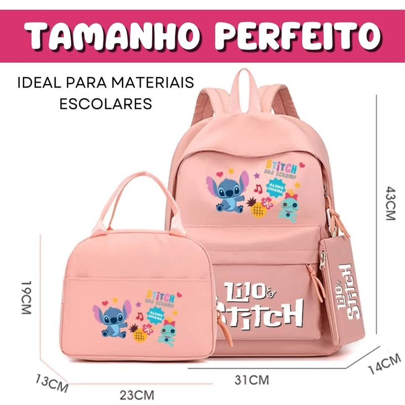 MOCHILA LILO & STITCH: CONJUNTO COM MOCHILA + LANCHEIRA + ESTOJO GRÁTIS + FRETE GRÁTIS