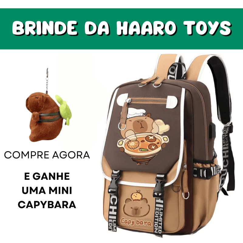 MOCHILA CAPYBARAS + BRINDE + FRETE GRÁTIS