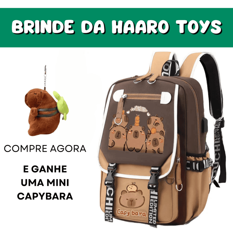 MOCHILA CAPYBARAS + BRINDE + FRETE GRÁTIS