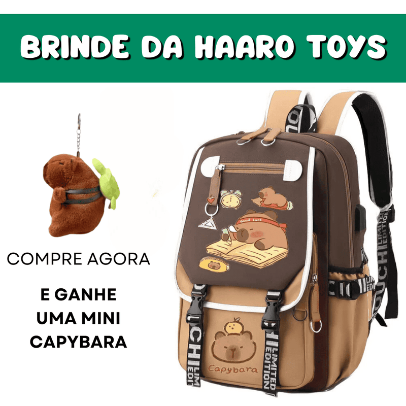 MOCHILA CAPYBARAS + BRINDE + FRETE GRÁTIS